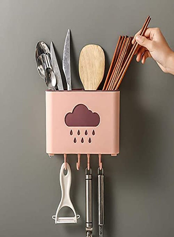 CLOUDTAIL CHOICE Plastic Wall Mounted Cutlery Drainer Rack with Utensils Organizer Spoon Fork Chopsticks Holder Caddy Kitchen Gadget Storage (Multi, Medium) - Image 4